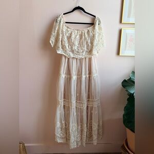 Elegant Cream Lace Maxi Dress